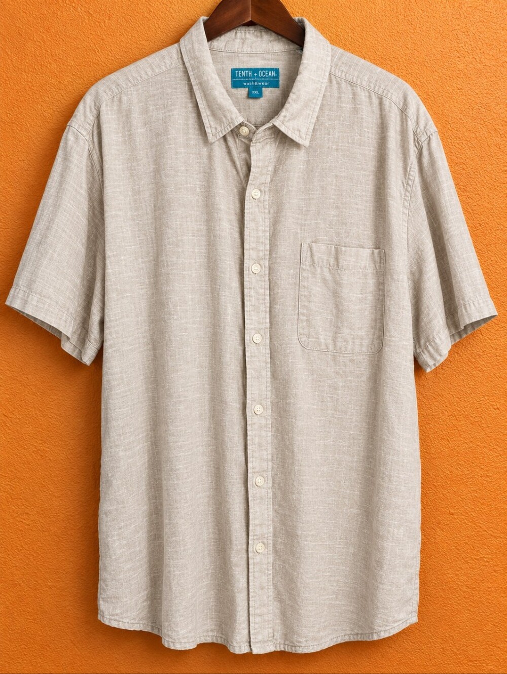 Men's Casual Short-Sleeve Button-Down Shirt in Light Beige